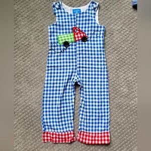 Mud Pie 2t/3t Plaid Truck Longalls